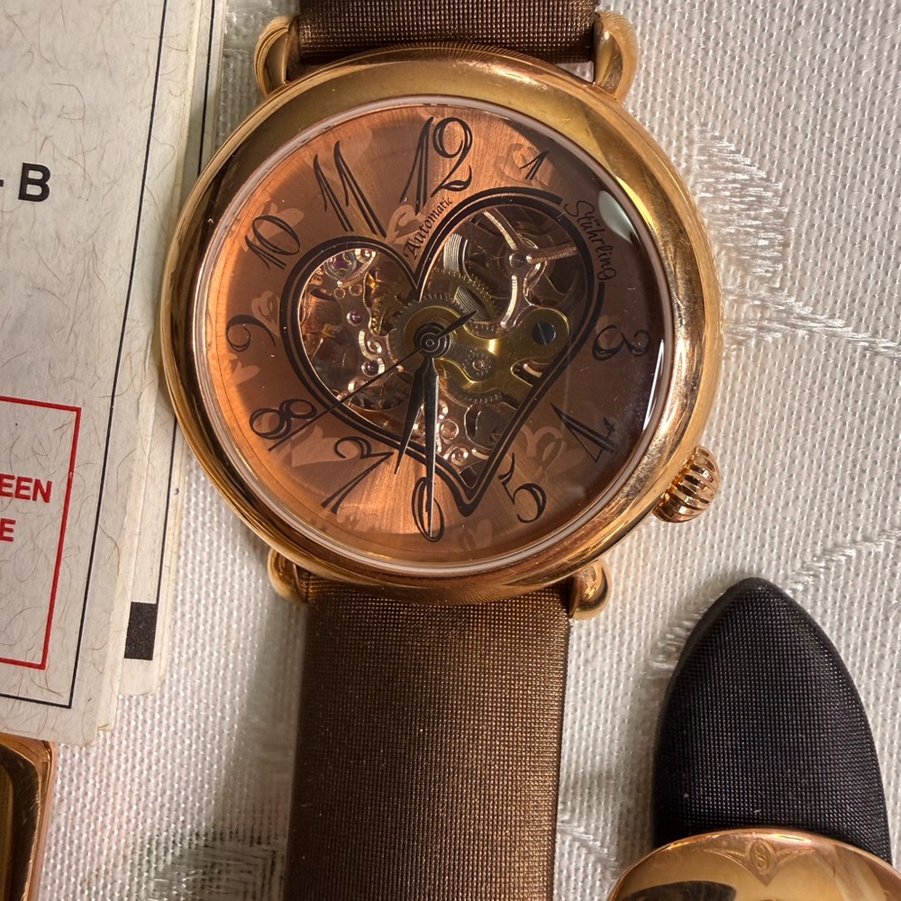 Stuhrling Original Gold Mechanical Watch with Brown Strap and 2 additional strap